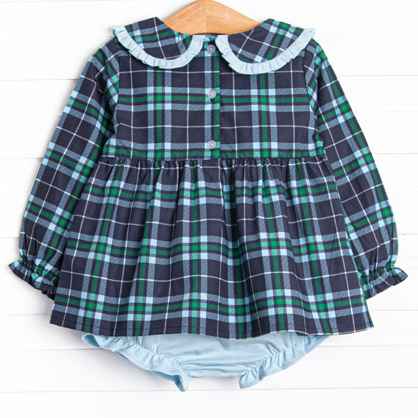 Campbell Long Sleeve Diaper Set, Navy Plaid