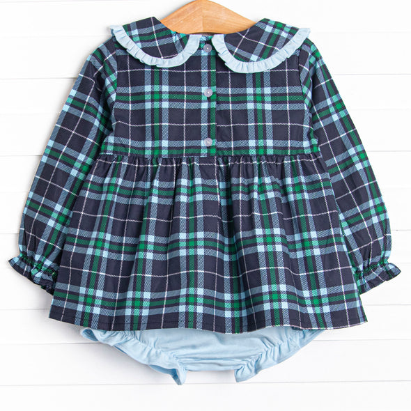 Campbell Long Sleeve Diaper Set, Navy Plaid