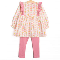Bow Bouquets Side Tie Legging Set, Pink