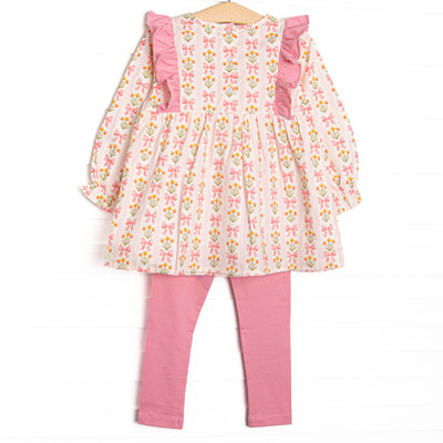Bow Bouquets Side Tie Legging Set, Pink
