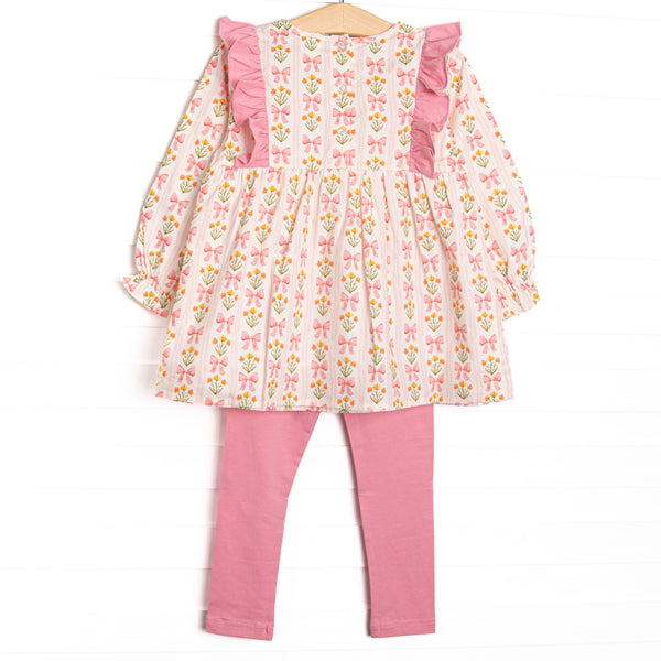 Bow Bouquets Side Tie Legging Set, Pink
