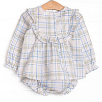 Sage and Sky Plaid Long Sleeve Ruffle Diaper Set, Green