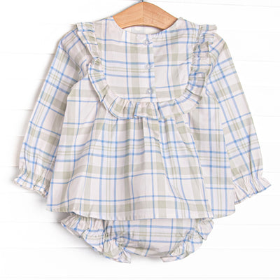 Sage and Sky Plaid Long Sleeve Ruffle Diaper Set, Green