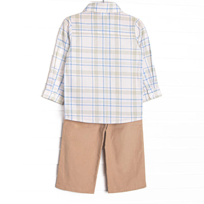Sage and Sky Plaid Long Sleeve Pant Set, Green