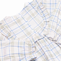 Sage and Sky Plaid Long Sleeve Ruffle Bubble, Green