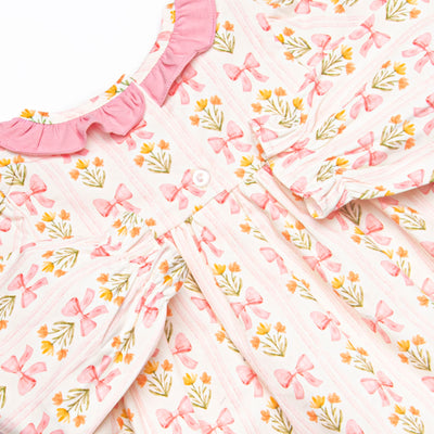 Bow Bouquets Ruffle Neck Pocket Legging Set, Pink