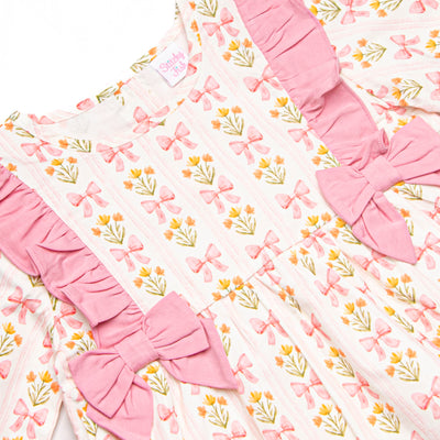 Bow Bouquets Side Tie Legging Set, Pink