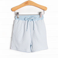 Sandy Shore Seersucker Swim Trunks, Blue