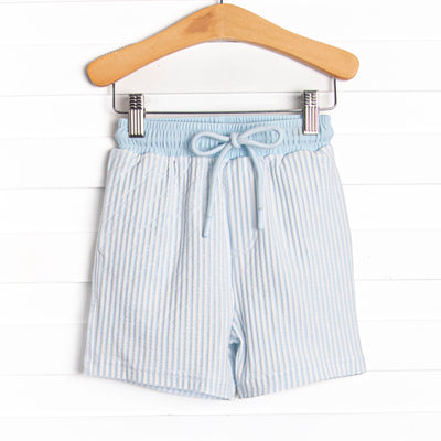 Sandy Shore Seersucker Swim Trunks, Blue