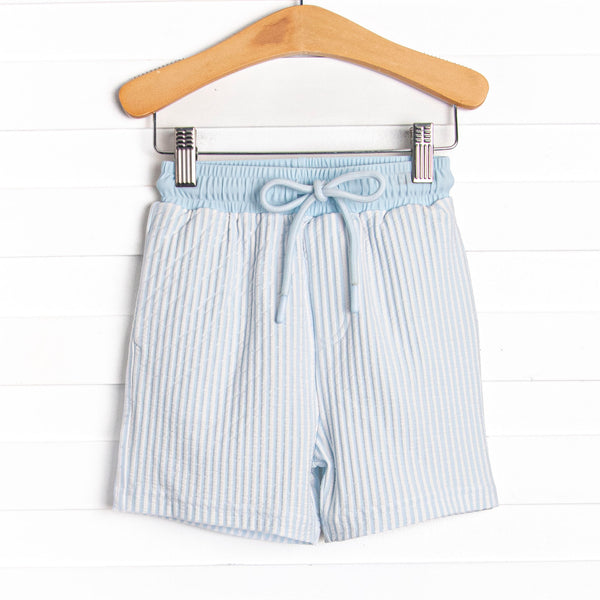 Sandy Shore Seersucker Swim Trunks, Blue