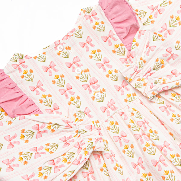 Bow Bouquets Side Tie Legging Set, Pink