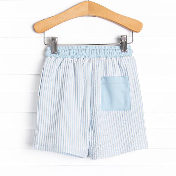 Sandy Shore Seersucker Swim Trunks, Blue