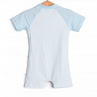 Sandy Shore Seersucker One Piece Rash Guard, Blue