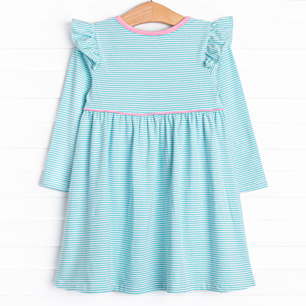 Everly Long Sleeve Dress, Pink and Mint Stripe