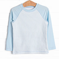 Sandy Shore Seersucker Long Sleeve Rash Guard, Blue
