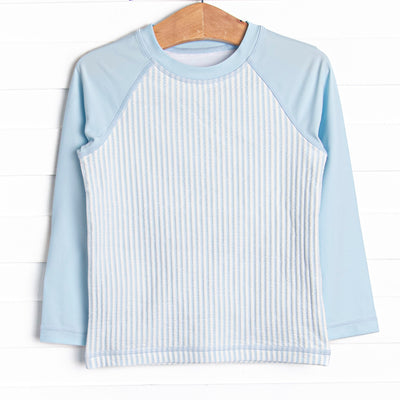 Sandy Shore Seersucker Long Sleeve Rash Guard, Blue