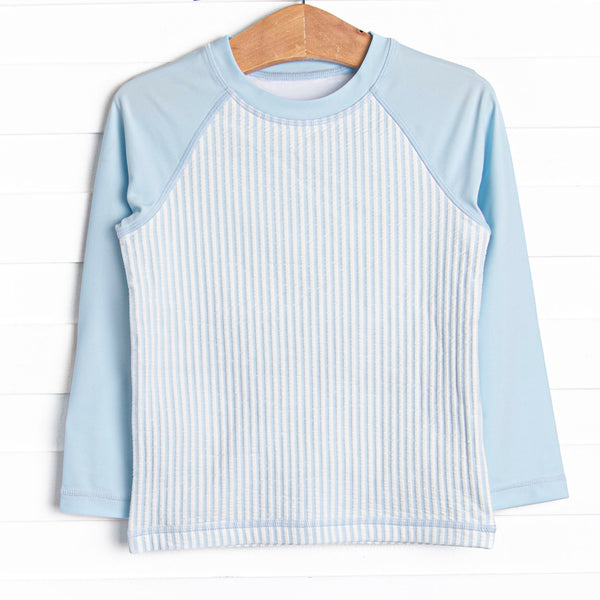 Sandy Shore Seersucker Long Sleeve Rash Guard, Blue