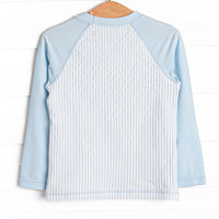 Sandy Shore Seersucker Long Sleeve Rash Guard, Blue