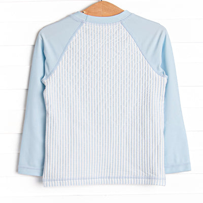 Sandy Shore Seersucker Long Sleeve Rash Guard, Blue