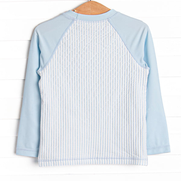 Sandy Shore Seersucker Long Sleeve Rash Guard, Blue
