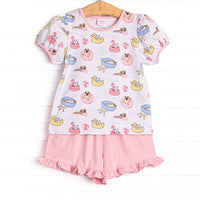 Pool Day Pooch Ruffle Short Set, Pink