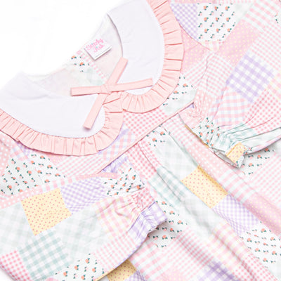 Quilted Colors Ruffle Collar Romper, Pink