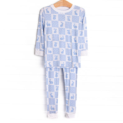 Hare Hopscotch Bamboo Pajama Set, Blue