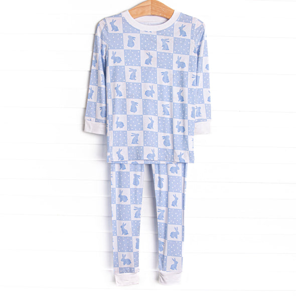 Hare Hopscotch Bamboo Pajama Set, Blue
