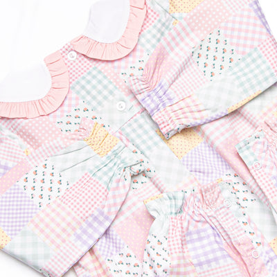 Quilted Colors Ruffle Collar Romper, Pink