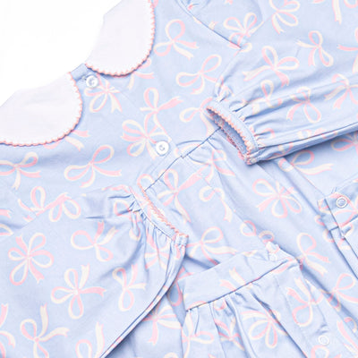 Wrapped in Ribbons Collared Romper, Blue