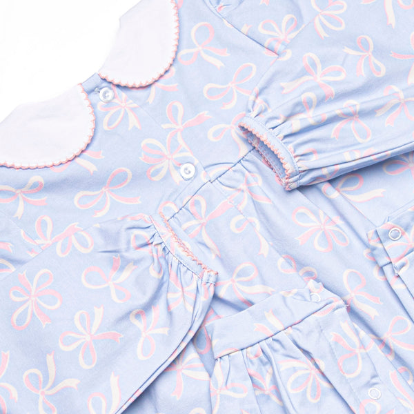 Wrapped in Ribbons Collared Romper, Blue