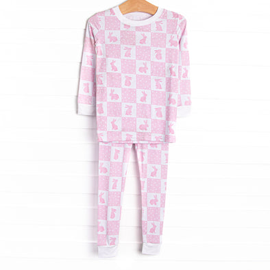 Hare Hopscotch Bamboo Pajama Set, Pink