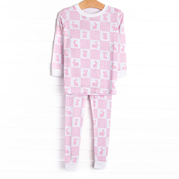 Hare Hopscotch Bamboo Pajama Set, Pink
