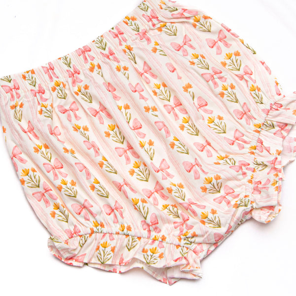 Bow Bouquets Side Tie Diaper Set, Pink