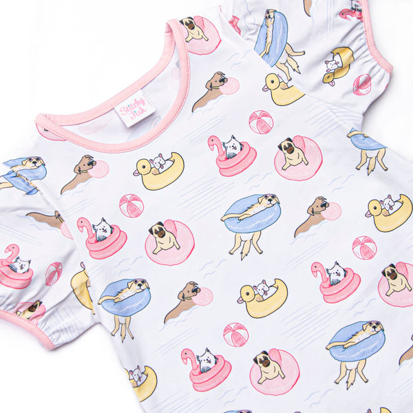 Pool Day Pooch Ruffle Short Set, Pink