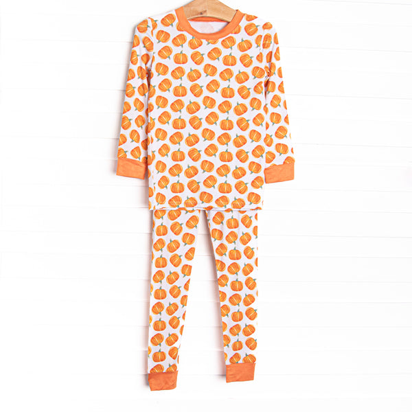 Watercolor Wagon Ride Bamboo Pajama Set, Orange