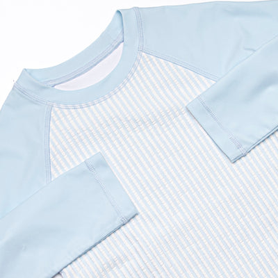 Sandy Shore Seersucker Long Sleeve Rash Guard, Blue