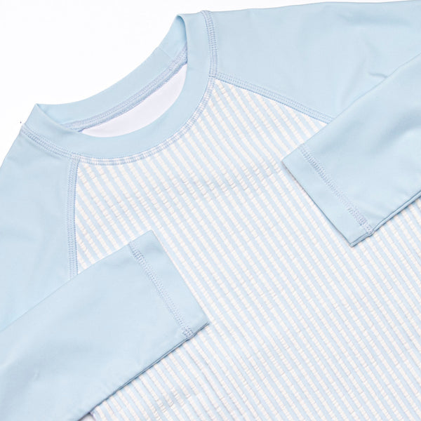 Sandy Shore Seersucker Long Sleeve Rash Guard, Blue