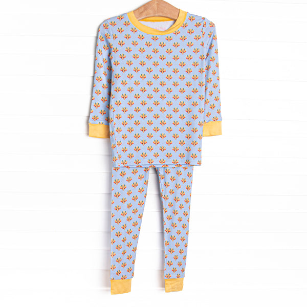 Tiny Turkeys Bamboo Pajama Set, Blue