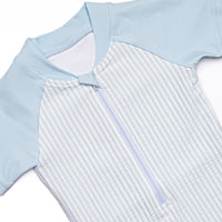Sandy Shore Seersucker One Piece Rash Guard, Blue
