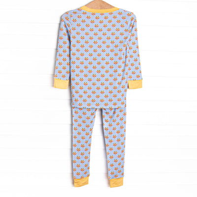 Tiny Turkeys Bamboo Pajama Set, Blue