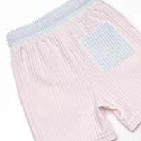 Sandy Shore Seersucker Swim Trunks, Blue and Pink