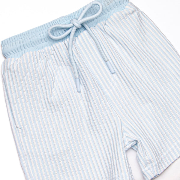 Sandy Shore Seersucker Swim Trunks, Blue