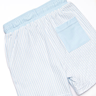 Sandy Shore Seersucker Swim Trunks, Blue