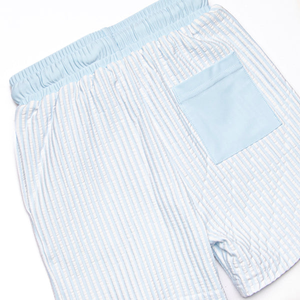 Sandy Shore Seersucker Swim Trunks, Blue
