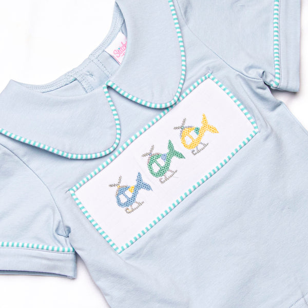 Whirlybird Winds Smocked Collared Diaper Set, Mint