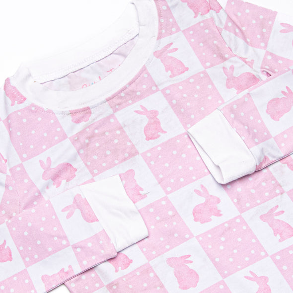 Hare Hopscotch Bamboo Pajama Set, Pink