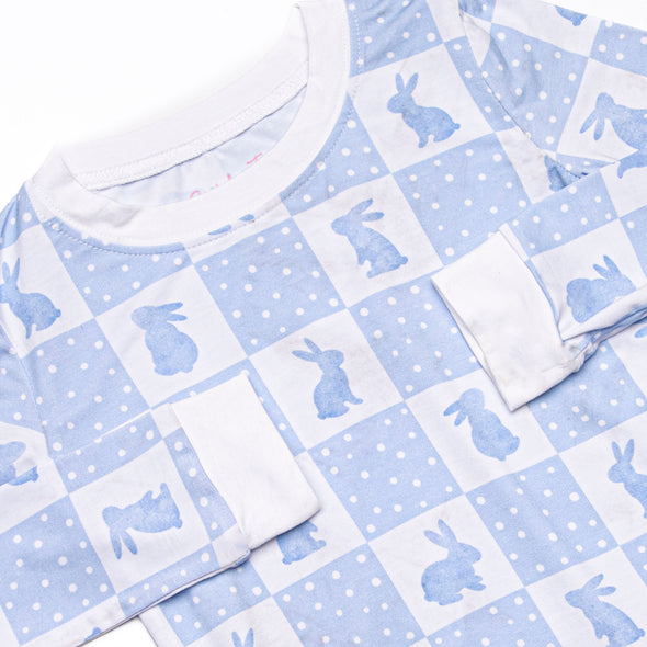 Hare Hopscotch Bamboo Pajama Set, Blue