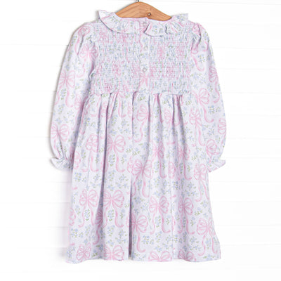 Silken Petals Elastic Smocked Ruffle Neck Dress, Blue