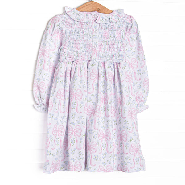 Silken Petals Elastic Smocked Ruffle Neck Dress, Blue